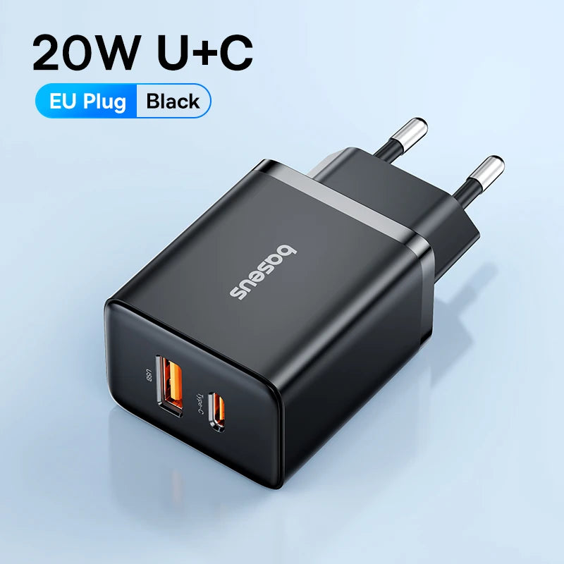 20W Dual Port Fast USB-C and USB-A Wall Charger - 17