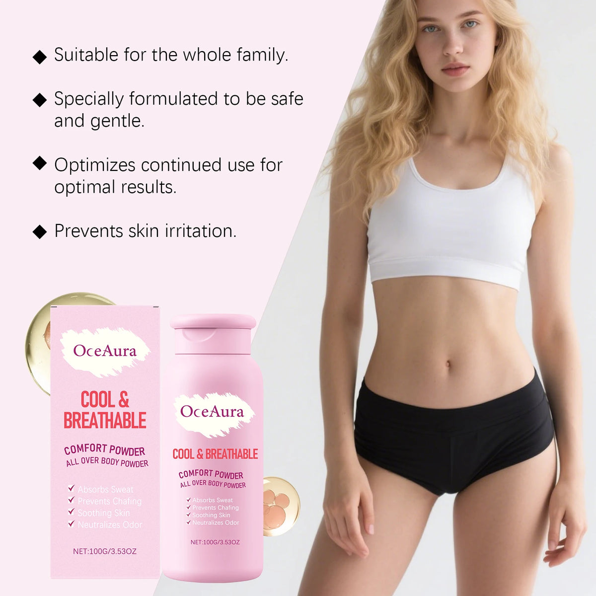 All-Over Body Cooling and Sweat Absorbing Comfort Powder