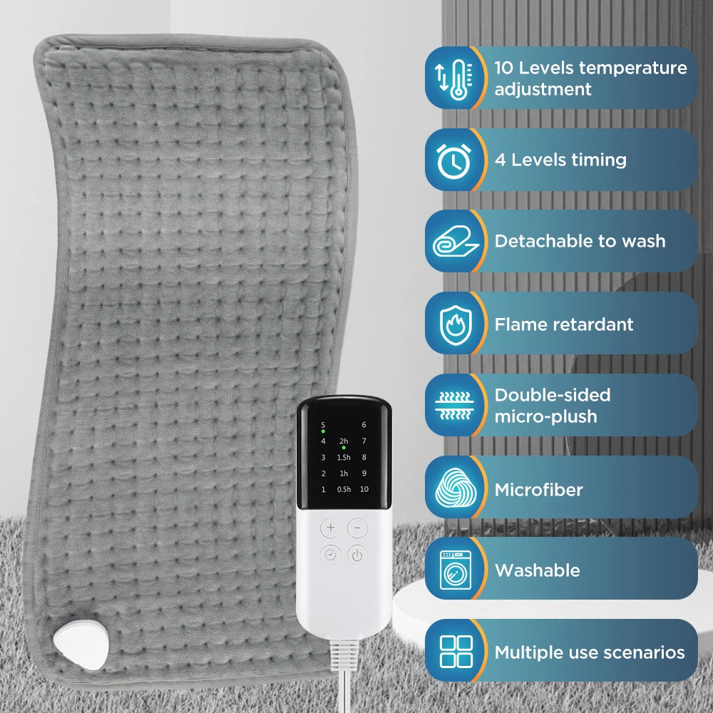Electric Heating Pad with 10 Temperature Levels for Pain Relief