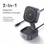 Qi2 2-in-1 Magnetic Wireless Charging Stand for Phones and Earbuds