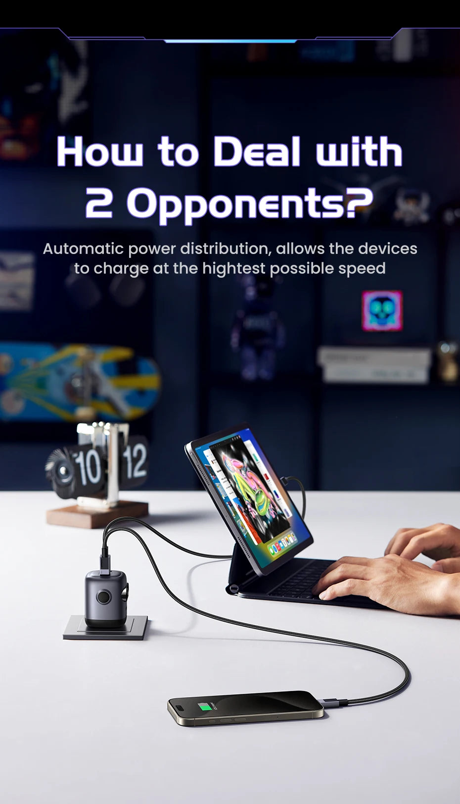 65W GaN Fast Wall Charger with Robot Display