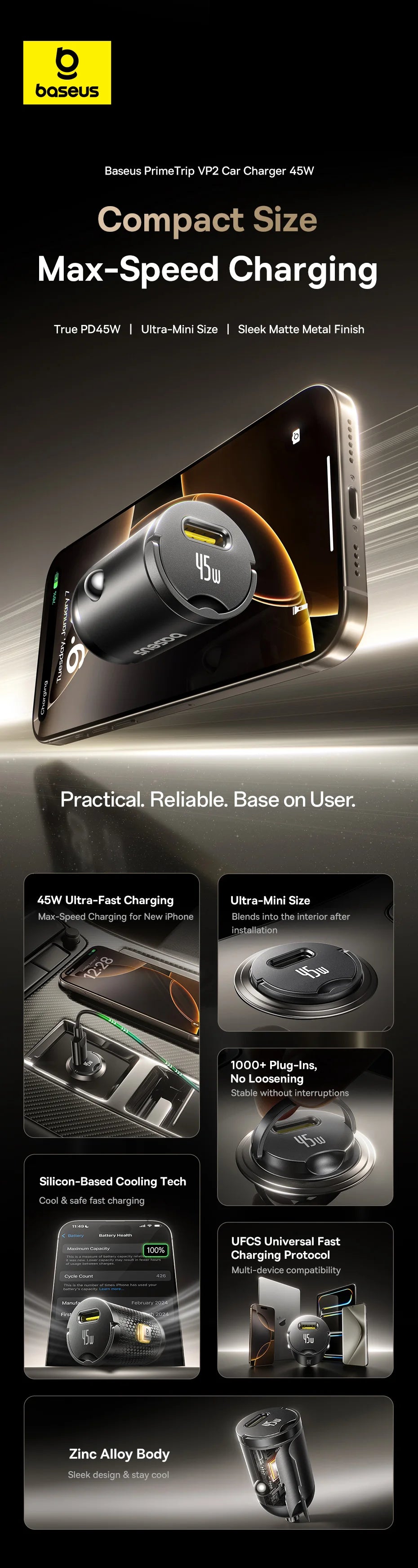 45W USB-C Fast Car Charger for Smartphones and Tablets