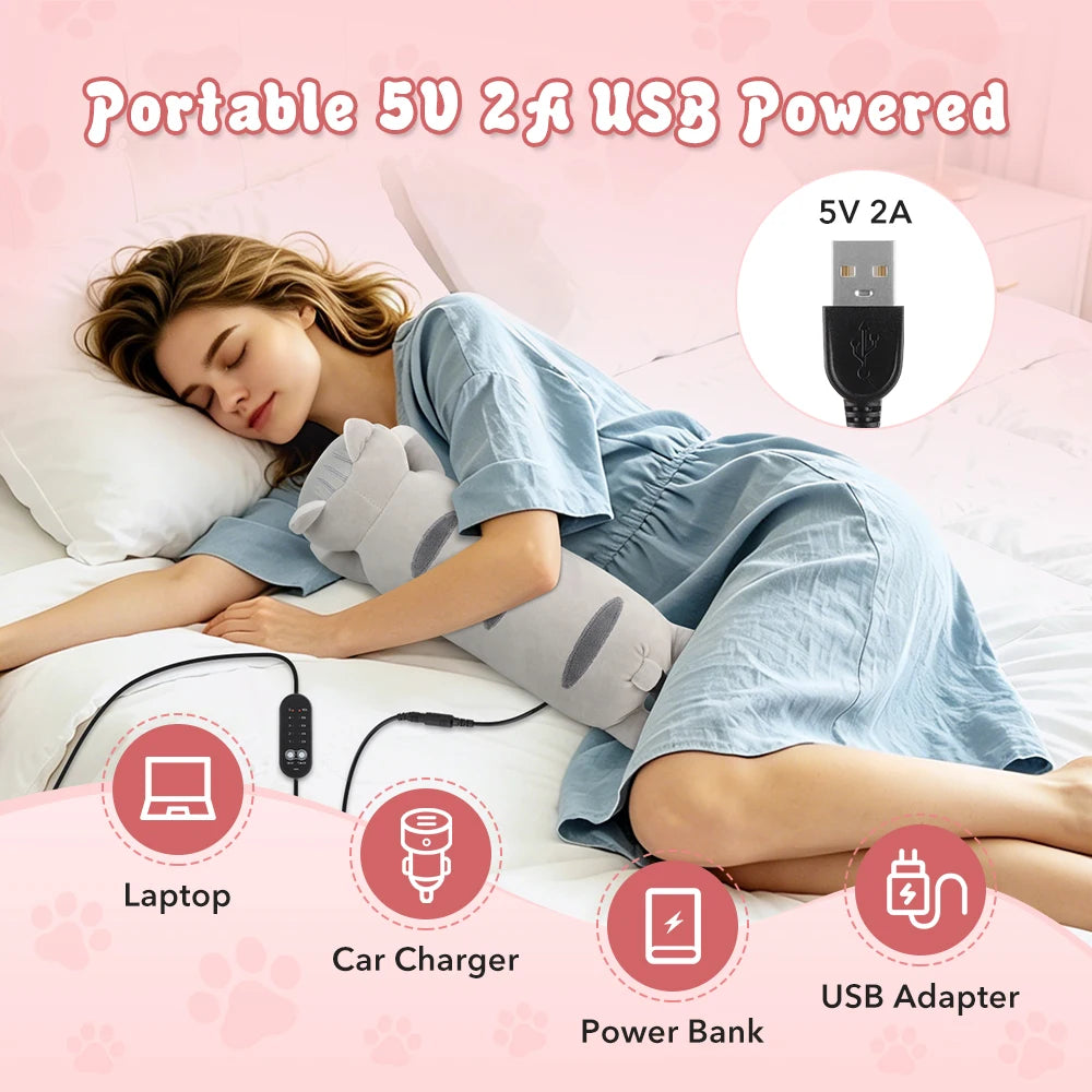USB Heated Cat Plush Pillow for Pain Relief