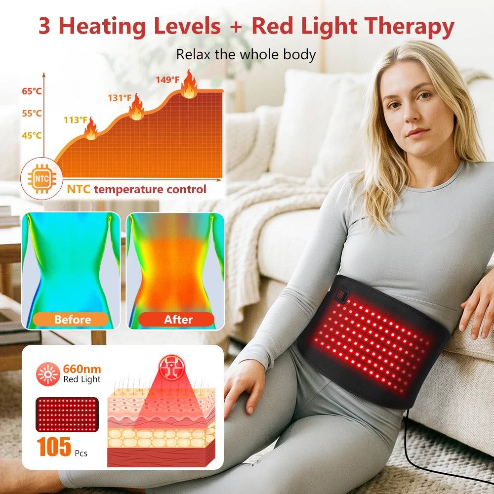 Red Light Therapy Heating Belt for Back and Menstrual Pain Relief