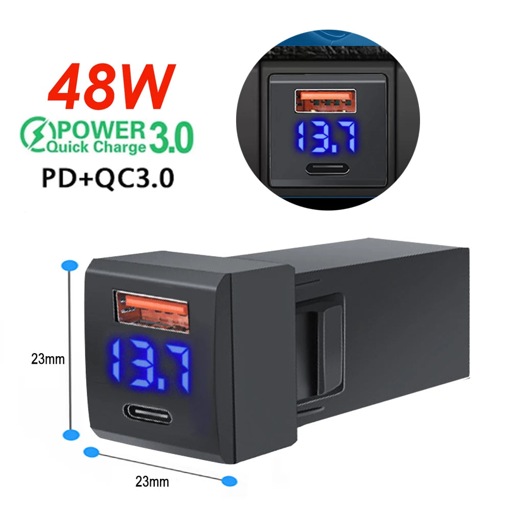 48W Dual USB Type-C PD and QC3.0 Car Charger Socket for Toyota