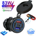 83W 4-Port Fast Charging Car Socket with Dual USB-C and Dual USB-A