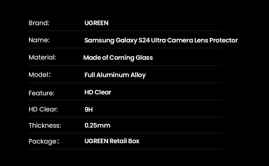 Tempered Glass Camera Lens Protector for Samsung Galaxy S24 Ultra