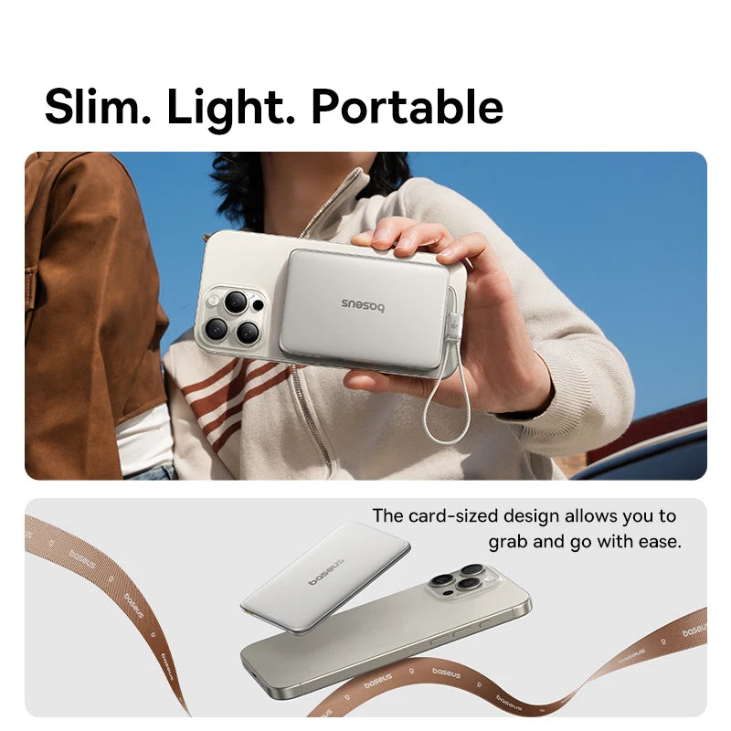 10000mAh Magnetic Wireless Power Bank with Built-in Fast Charge Cable