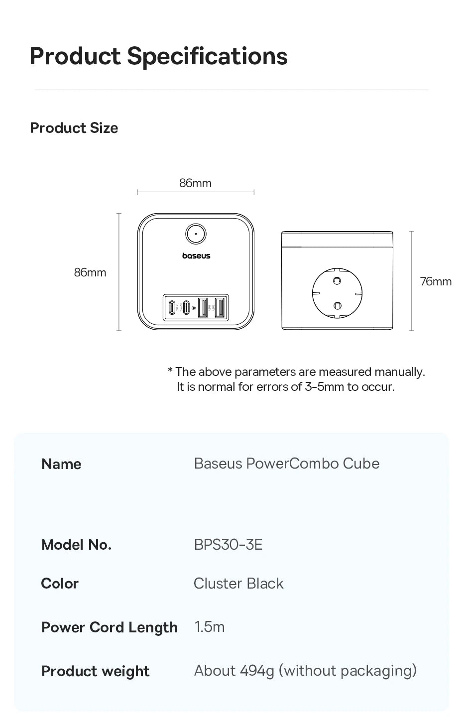 30W Desktop Power Strip with 3 AC Outlets and 4 USB Ports