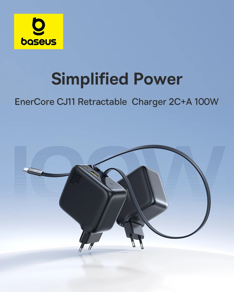 100W GaN Fast Charger with Retractable USB-C Cable
