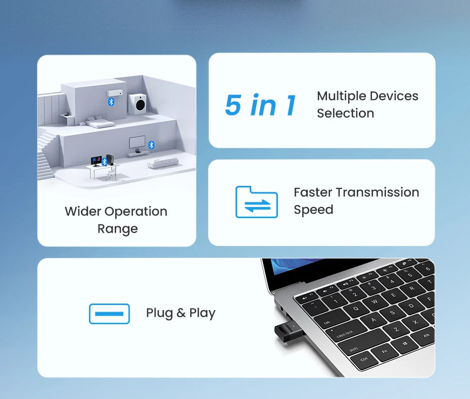 USB Bluetooth 5.4 Adapter for PC Wireless Connectivity