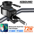 Motorcycle Dual Port USB C and A Fast Charger with Retractable Cable