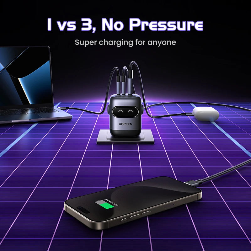 65W GaN Fast Wall Charger with 3 Ports for Laptops and Smartphones - 2
