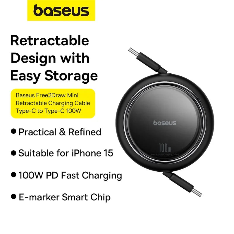 100W Fast Charging Retractable USB-C to USB-C Cable