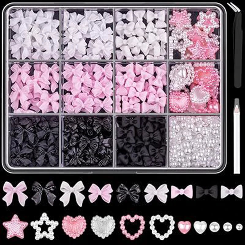 3D Mixed Bowknot and Flower Nail Art Decoration Set - 24