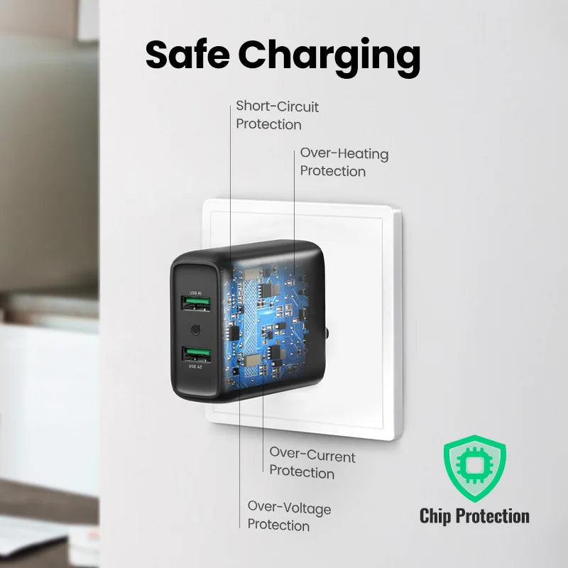 36W Dual USB Quick Charge 3.0 Fast Wall Charger Adapter
