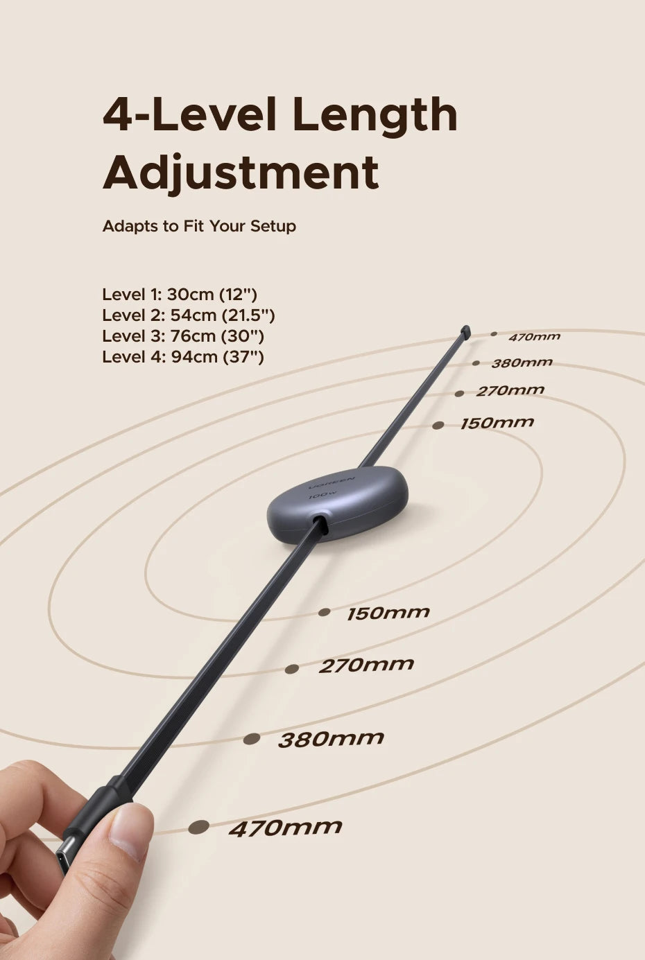 100W Retractable USB-C to USB-C Fast Charging Data Cable