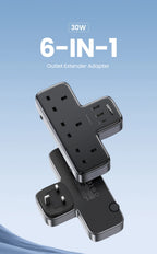 30W 6-in-1 Wall Outlet Extender with USB-C and USB-A Ports