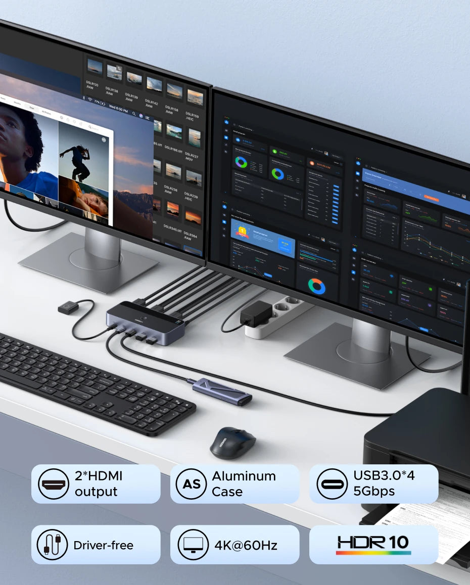 Dual Monitor HDMI KVM Switch for 2 PCs 4K 60Hz - 7