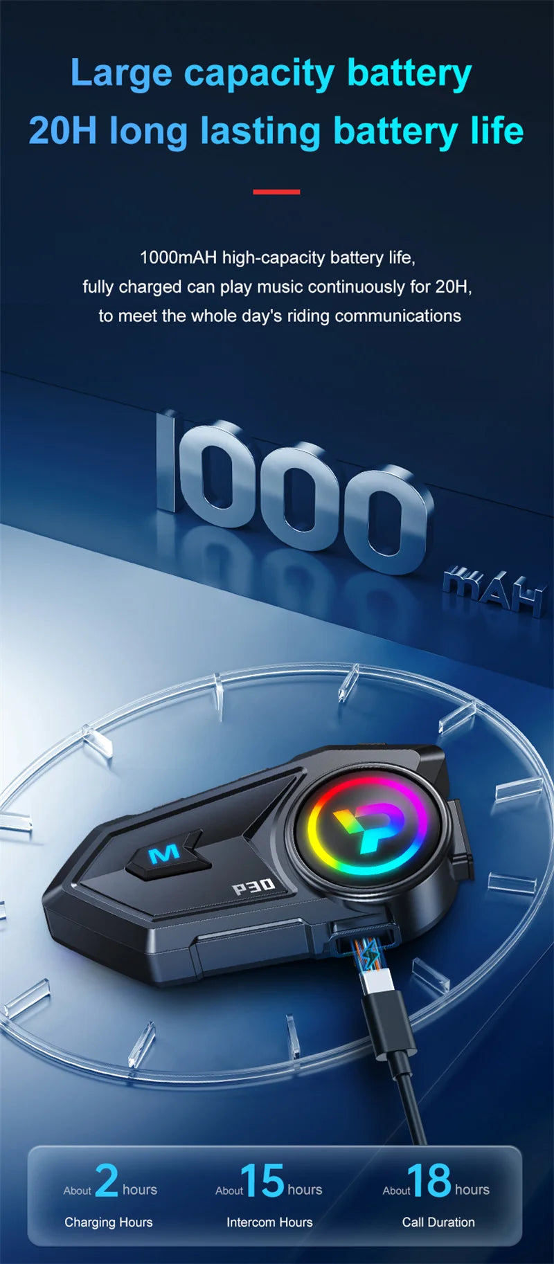 Bluetooth 6.0 Motorcycle Helmet Intercom Headset