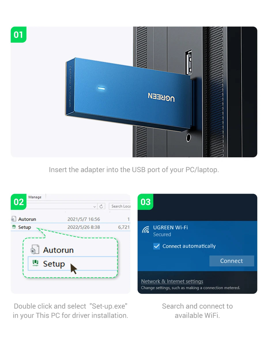 Dual-Band USB WiFi 6 Adapter for Desktop and Laptop