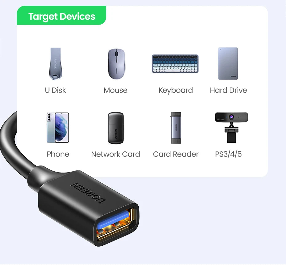 USB 3.0 Male to Female Extension Cable for Data Transfer