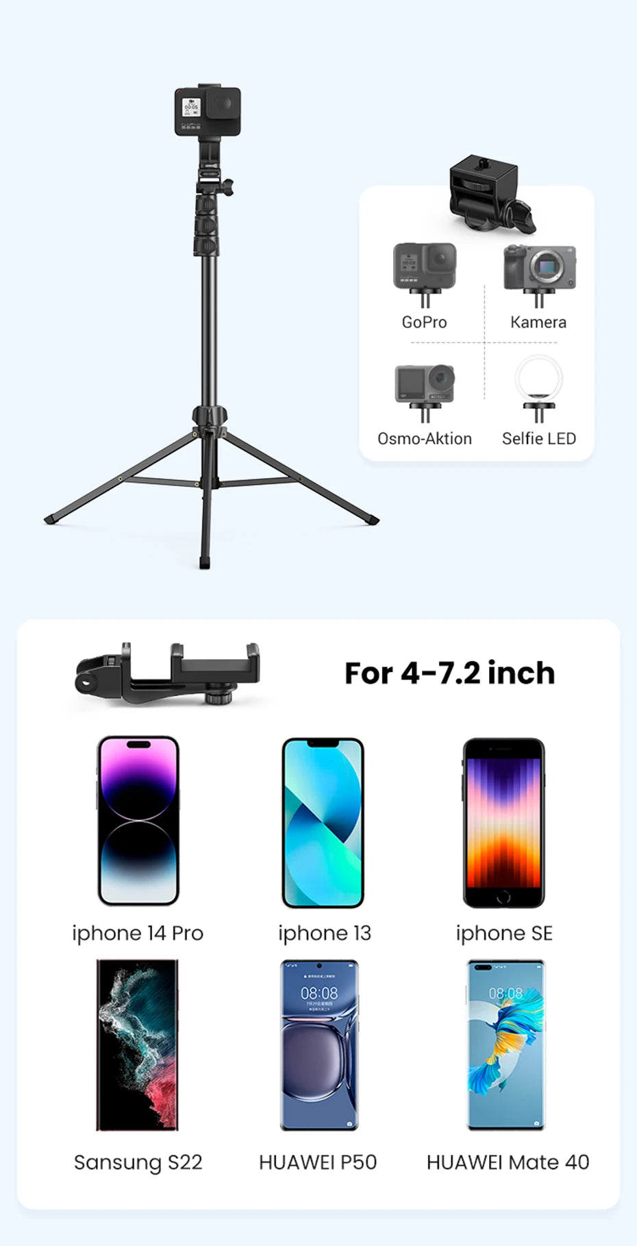1.7m Extendable Aluminum Phone Tripod with Bluetooth Remote - 10