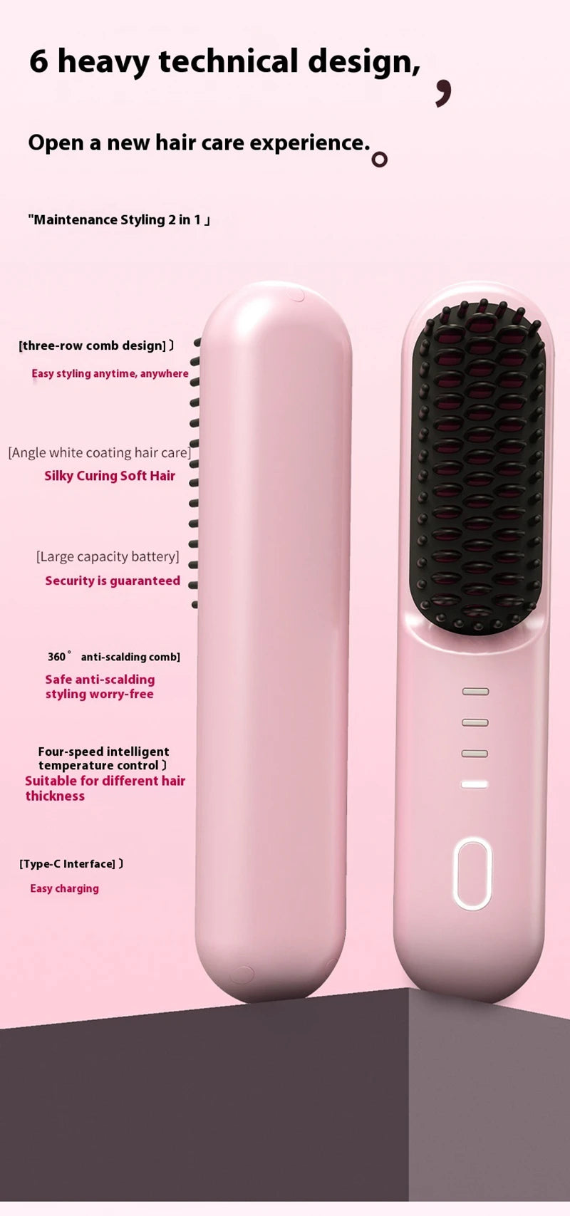 Fast Heating Cordless Hair Straightening Brush