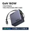 160W GaN Fast Charger with Smart Display and Retractable Cable