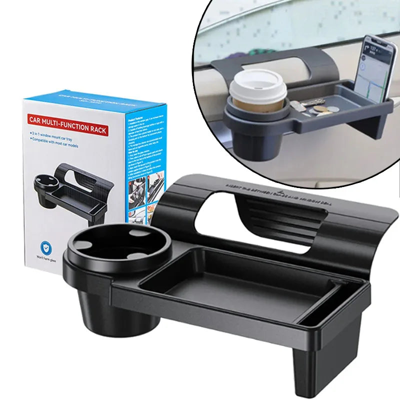 Car Window Hanging Storage Organizer Tray with Cup and Phone Holder