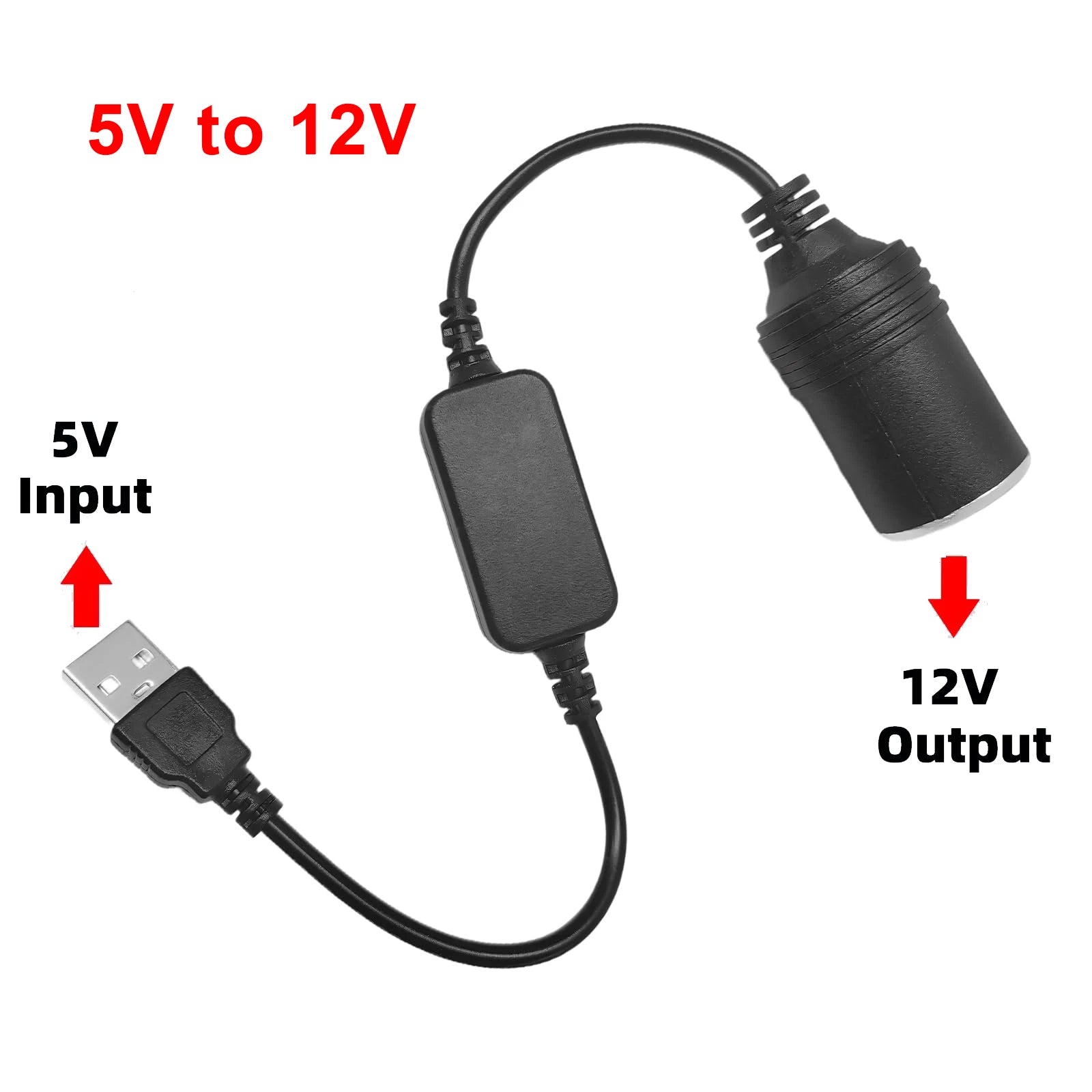 USB to 12V Car Cigarette Lighter Socket Power Adapter Converter