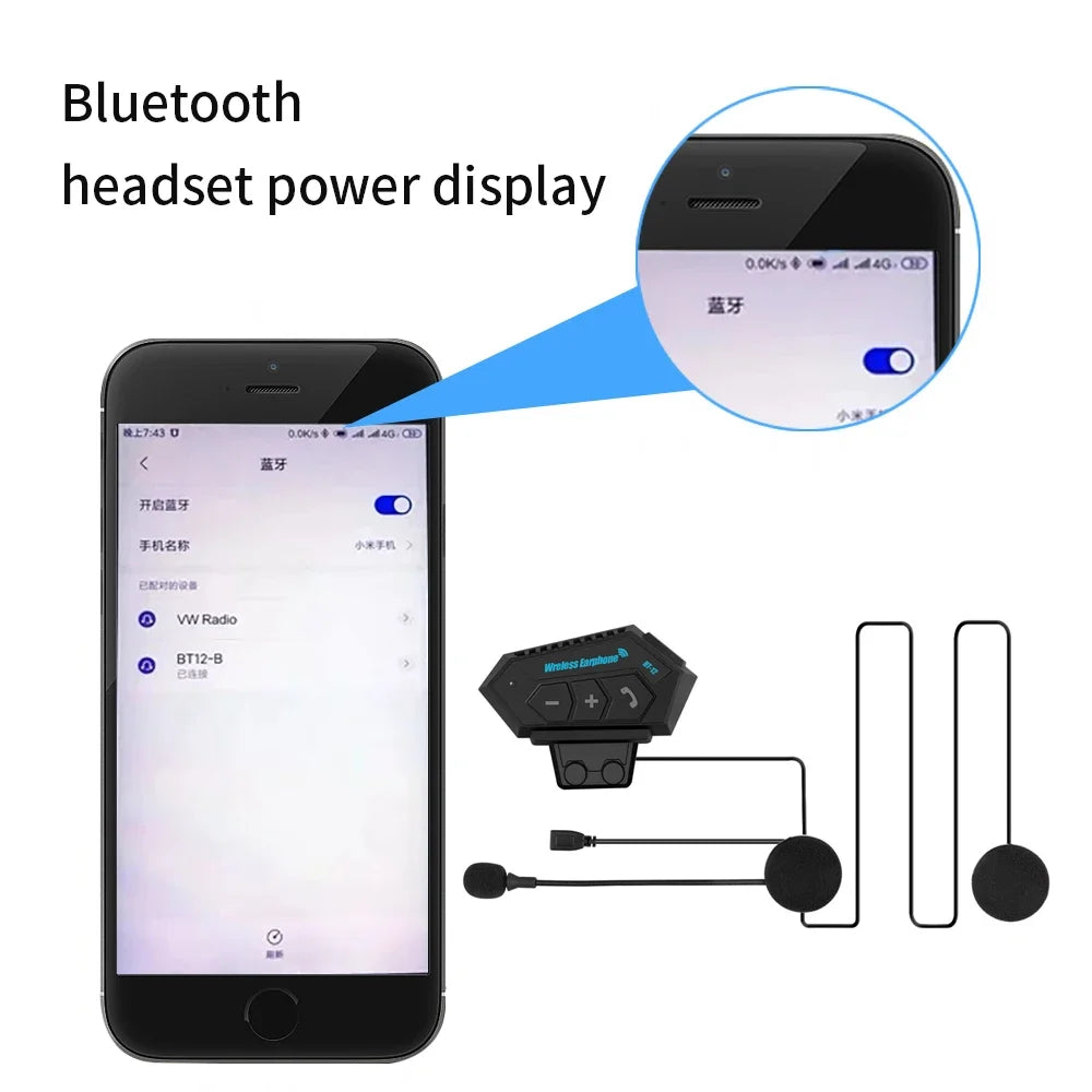 Bluetooth 5.0 Motorcycle Helmet Wireless Headset Handsfree Stereo Speaker