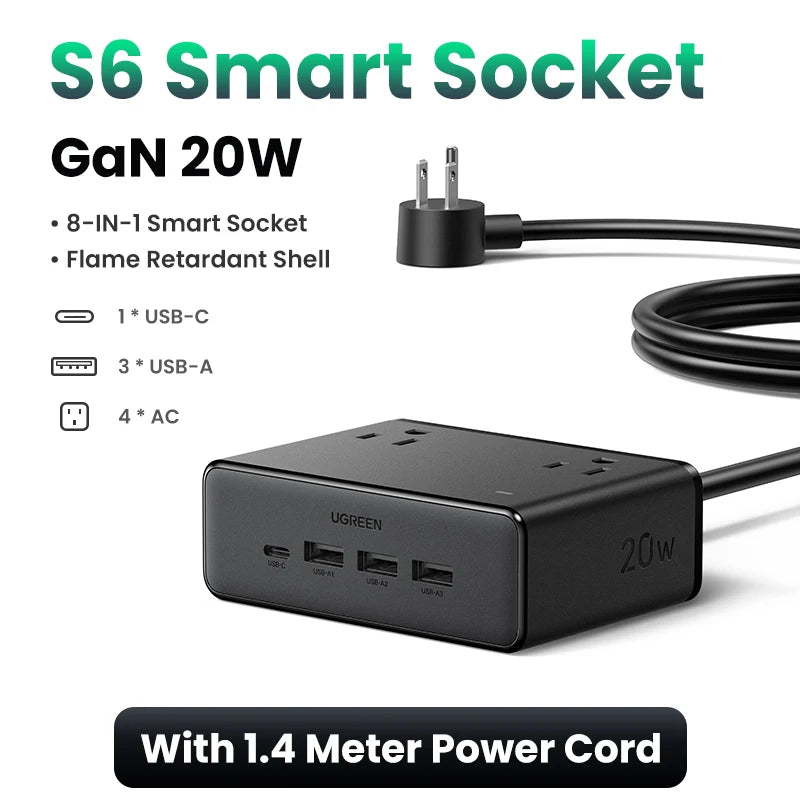 8-in-1 GaN Power Strip with 20W USB-C Fast Charging - 27