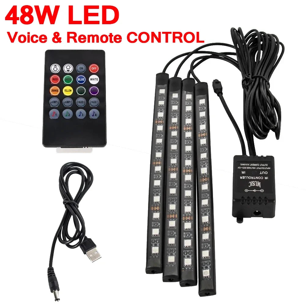 48 LED RGB Car Interior Foot Light Kit with App and Remote Control
