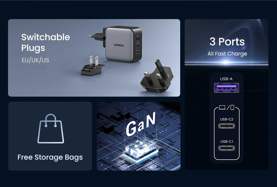 65W GaN Universal Travel Adapter with USB-C and USB-A Ports - 8