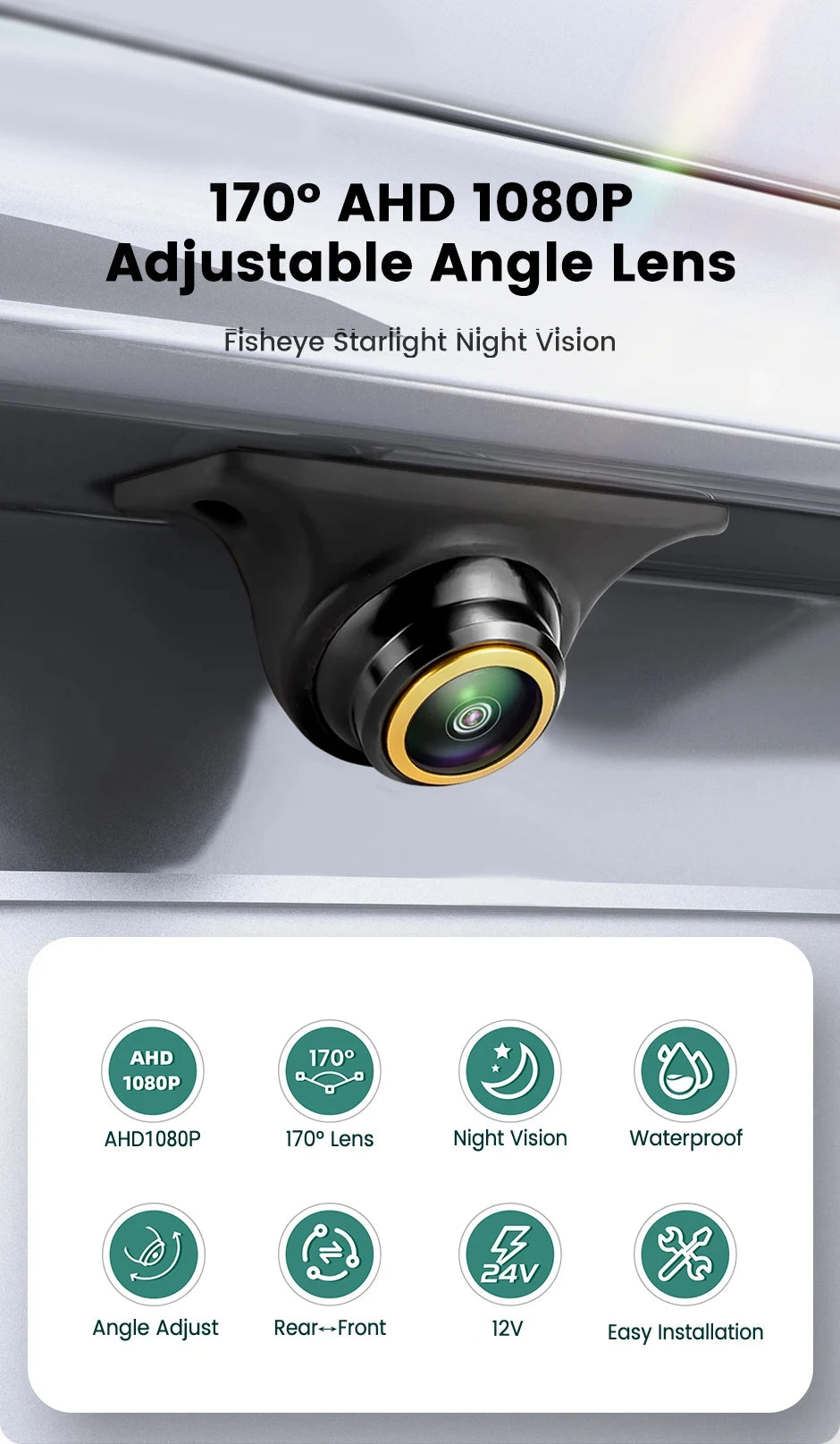 AHD 1080P 170 Degree Fisheye Car Front Side Rear View Backup Camera