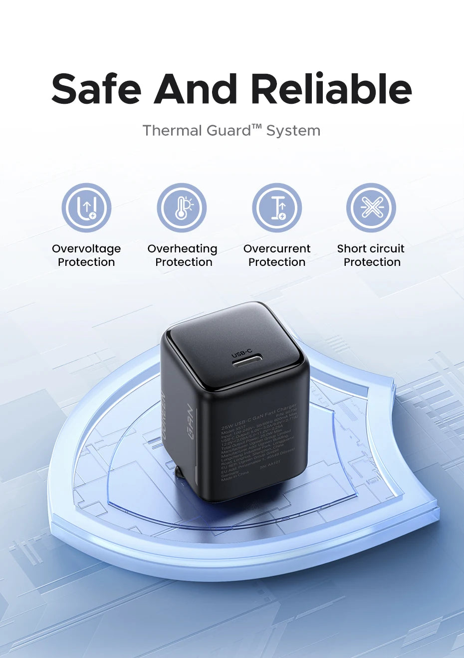 25W GaN USB-C Fast Wall Charger for Smartphones and Tablets