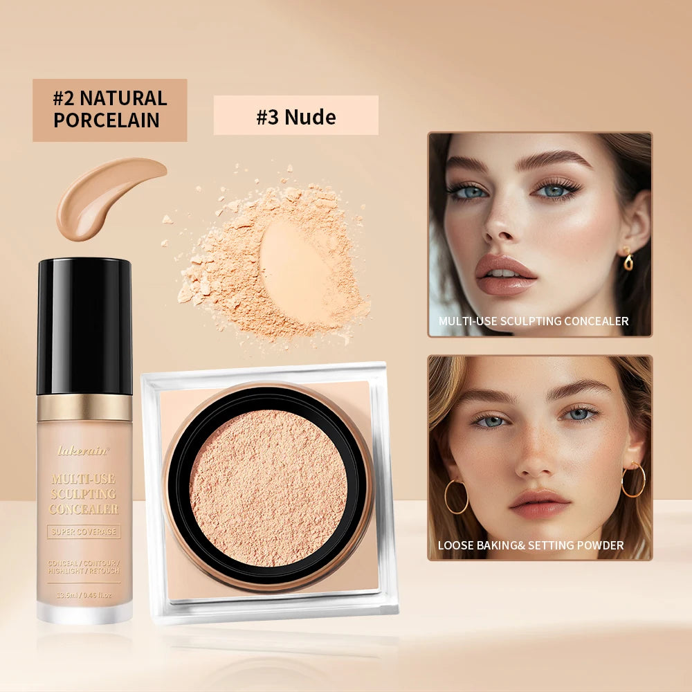 Face Concealer and Matte Setting Powder Makeup Set - 16