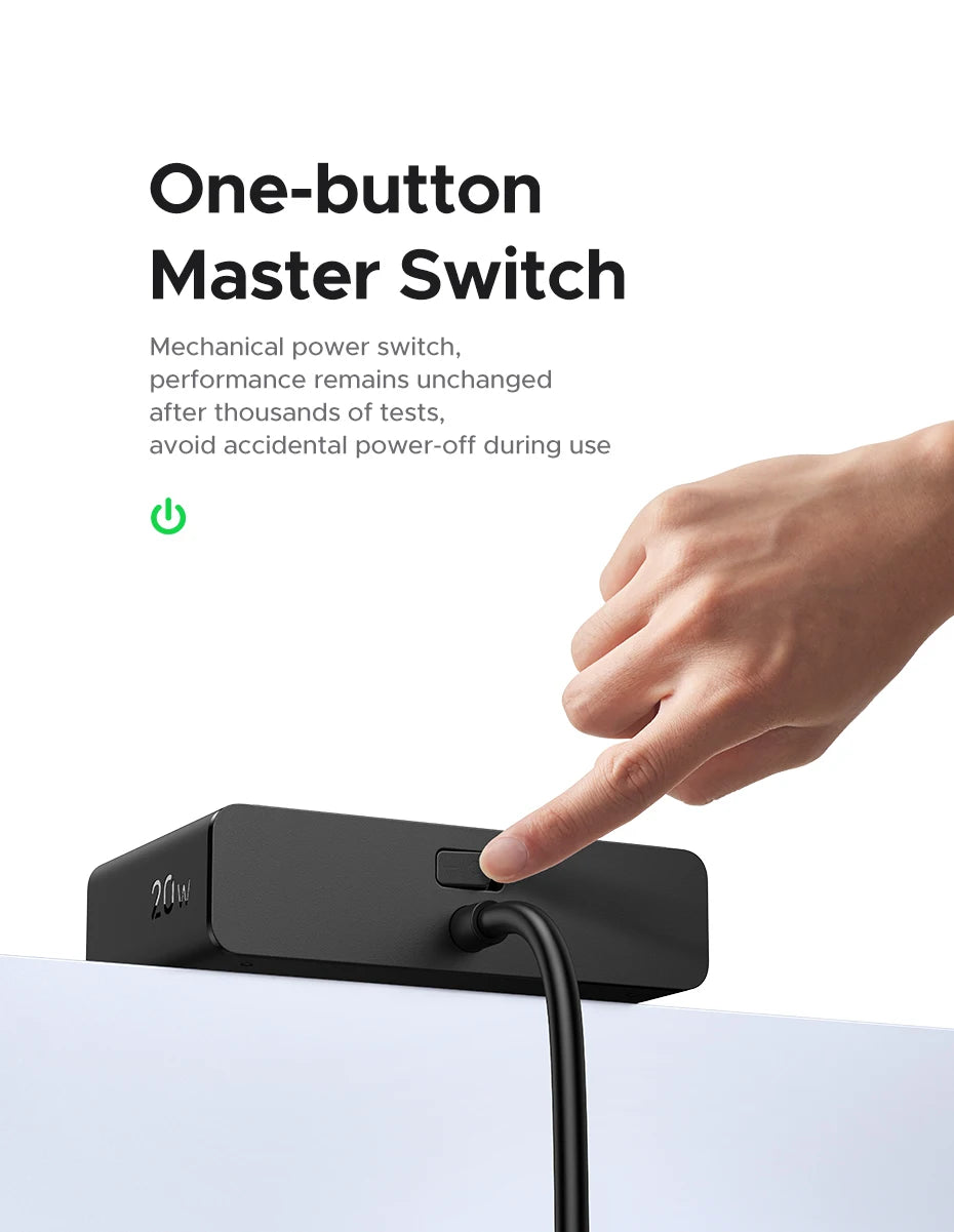 6-in-1 UK Plug Power Strip with 20W USB-C Fast Charging