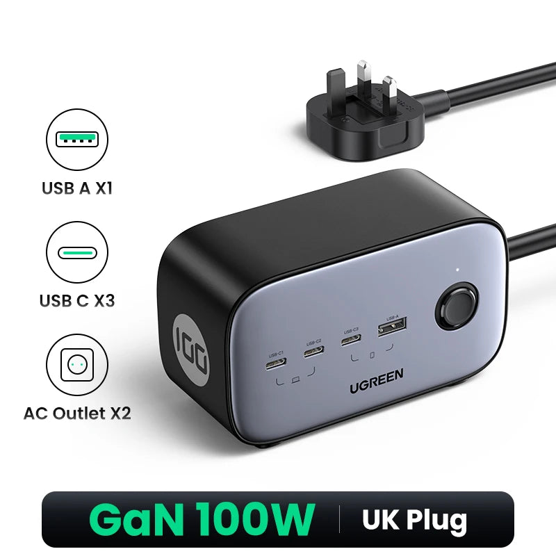 100W GaN 6-in-1 Fast Desktop Charging Station and Power Strip