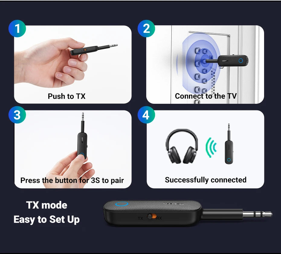 2-in-1 Bluetooth 5.0 Transmitter and Receiver for TV and Car Audio - 24