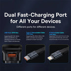 60W Fast Dual Port Car Charger with Retractable Cable