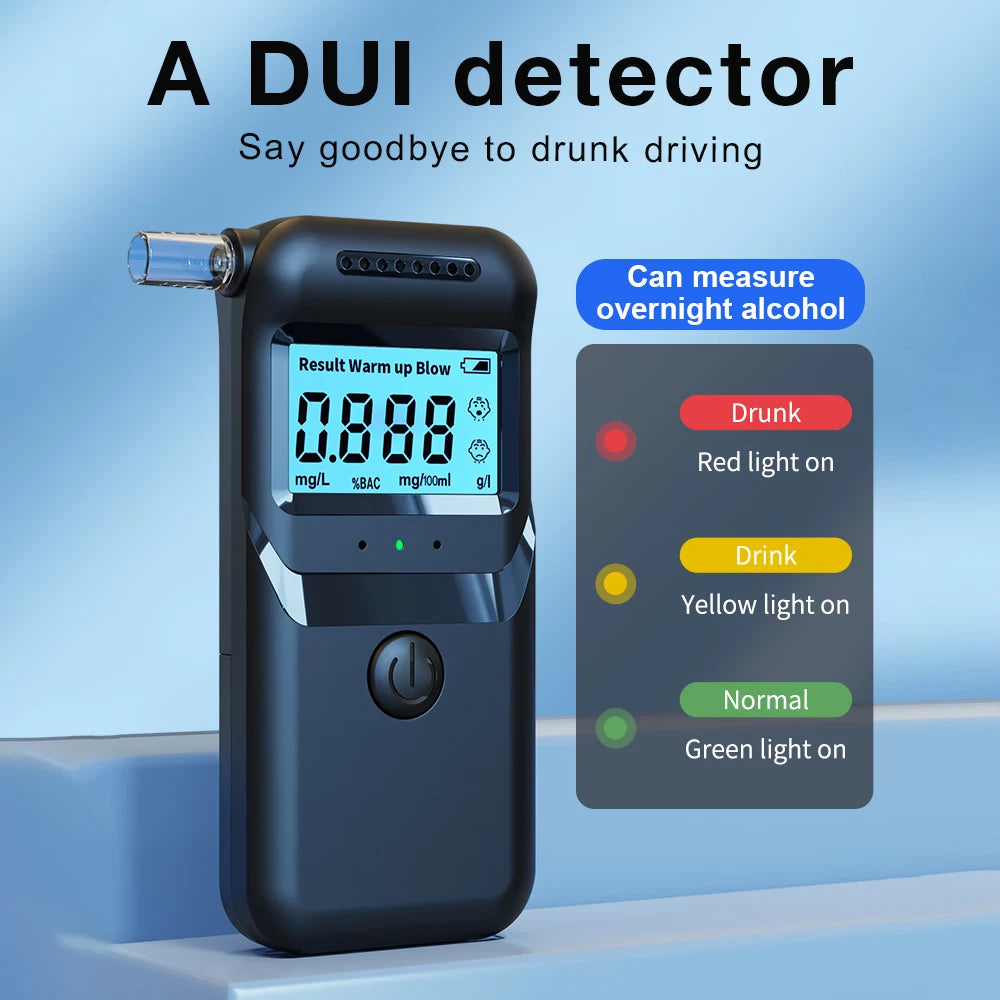 Digital Breathalyzer Alcohol Detector with LCD Display and 3 Color Alert