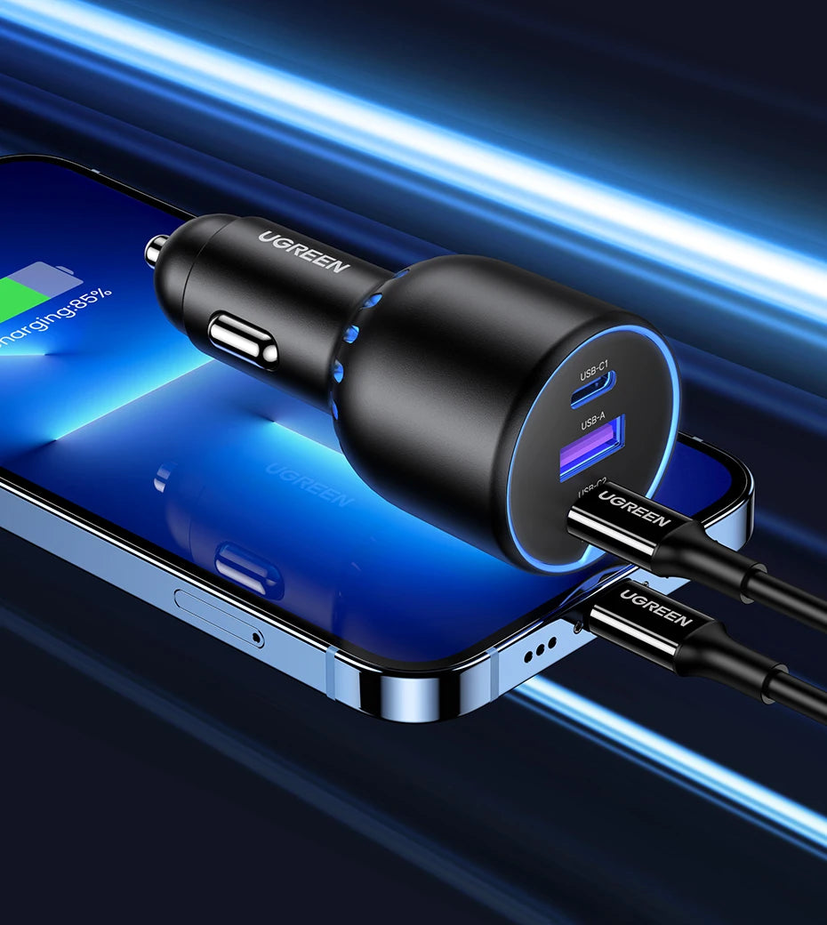 130W Triple Port Fast Car Charger for Laptops and Smartphones - 10