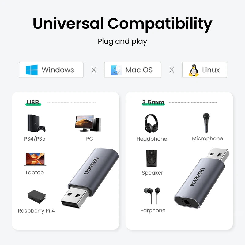 USB to 3.5mm External Sound Card Audio Adapter - 3