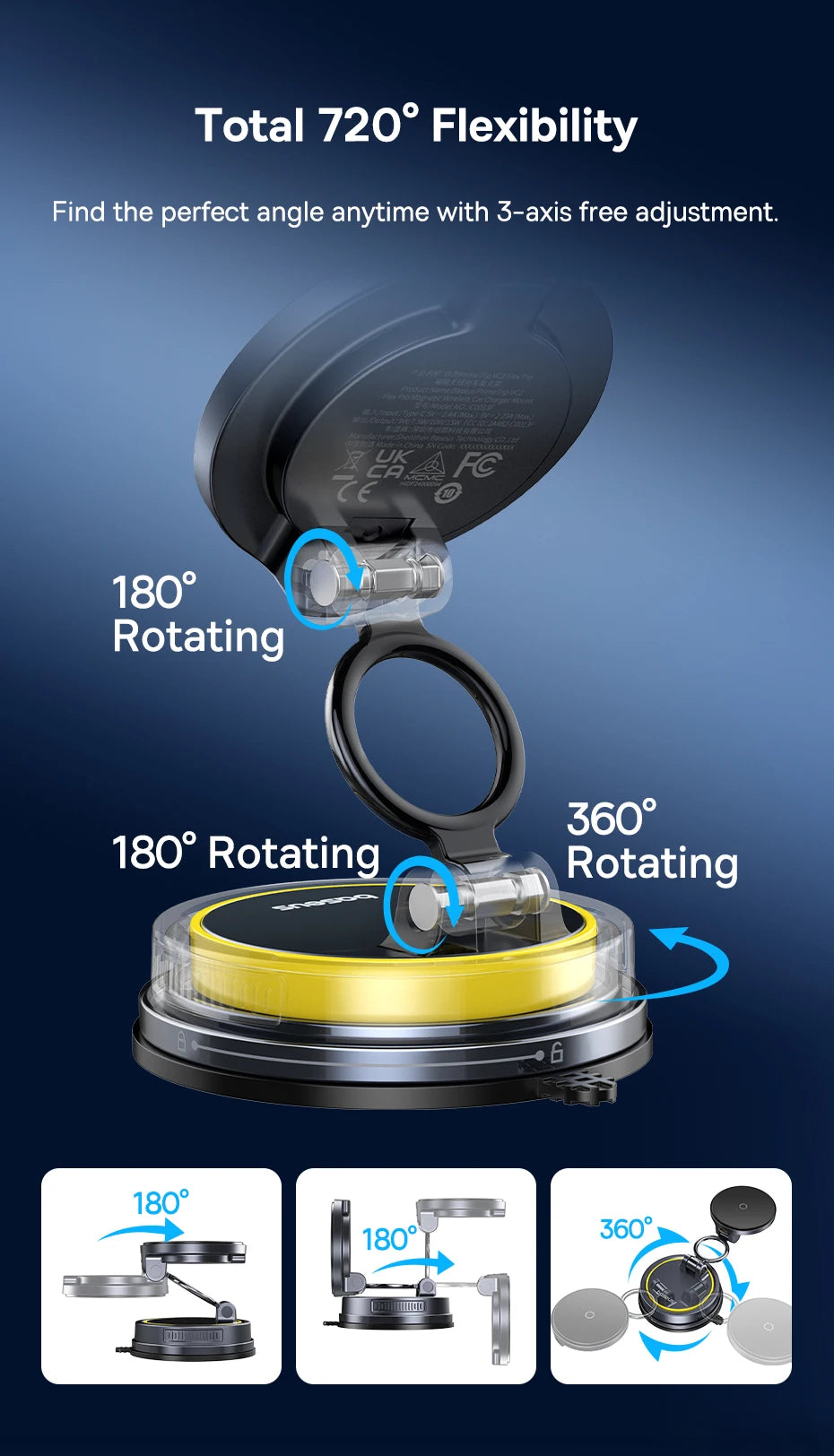 Magnetic Wireless Car Charger and Vacuum Mount Phone Holder
