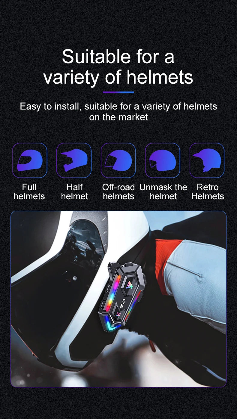 Bluetooth 5.3 Motorcycle Helmet Headset with RGB Lighting