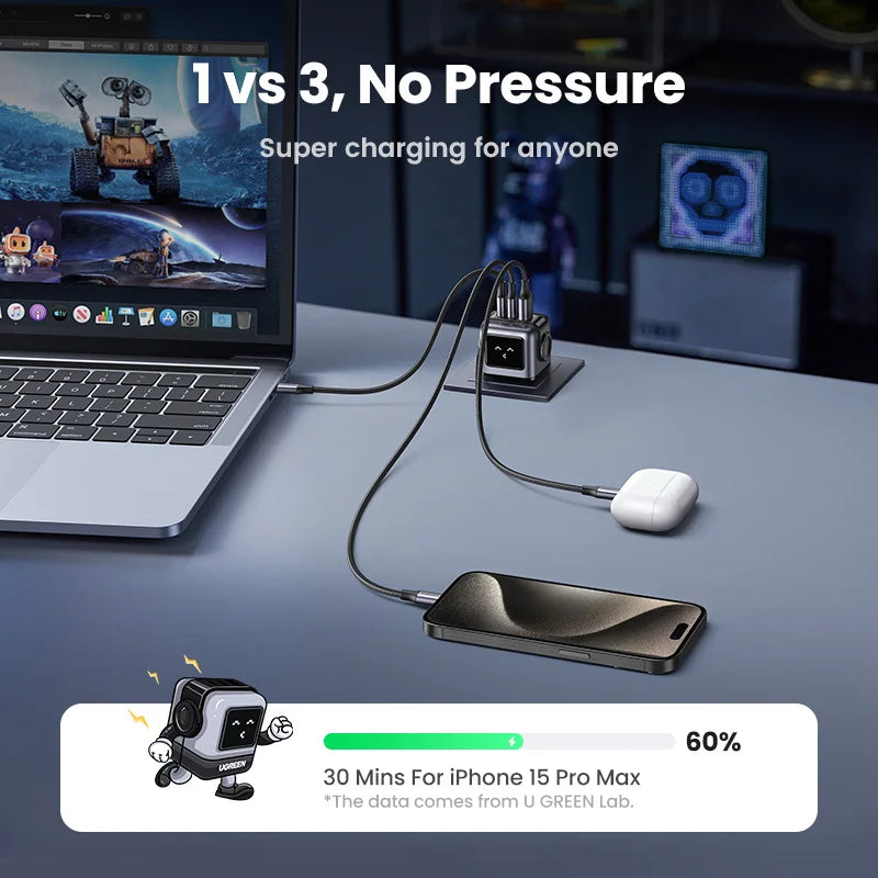 65W GaN USB-C Fast Charger with LED Display for Laptops and Phones