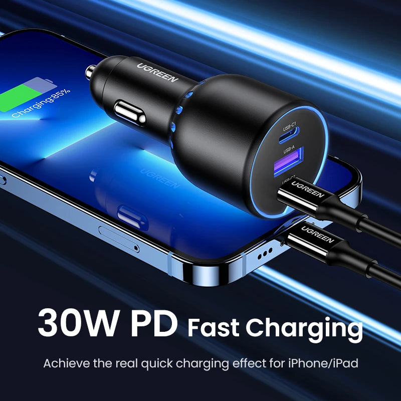 130W Triple Port Fast Car Charger for Laptops and Smartphones - 3