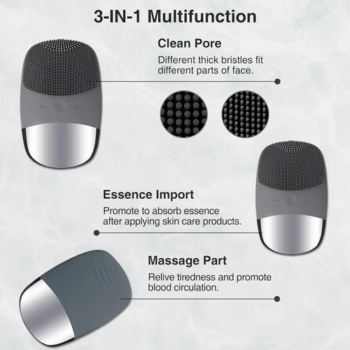 3-in-1 Electric Waterproof Silicone Facial Cleansing Brush
